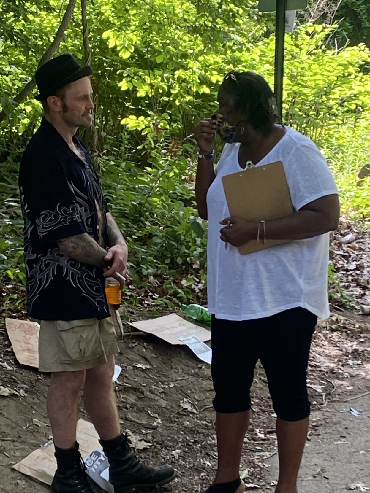 Green and homeless camp resident